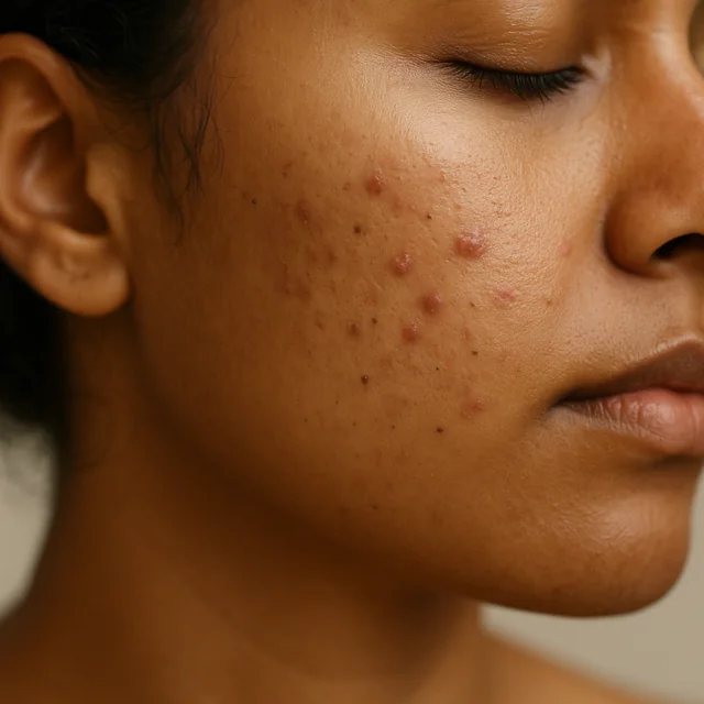 Close-up of skin with mild acne
