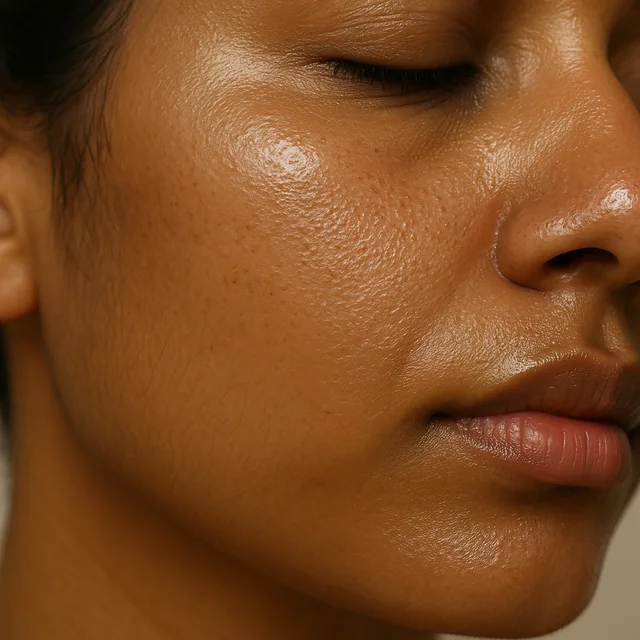 Close-up of oily skin with enlarged pores