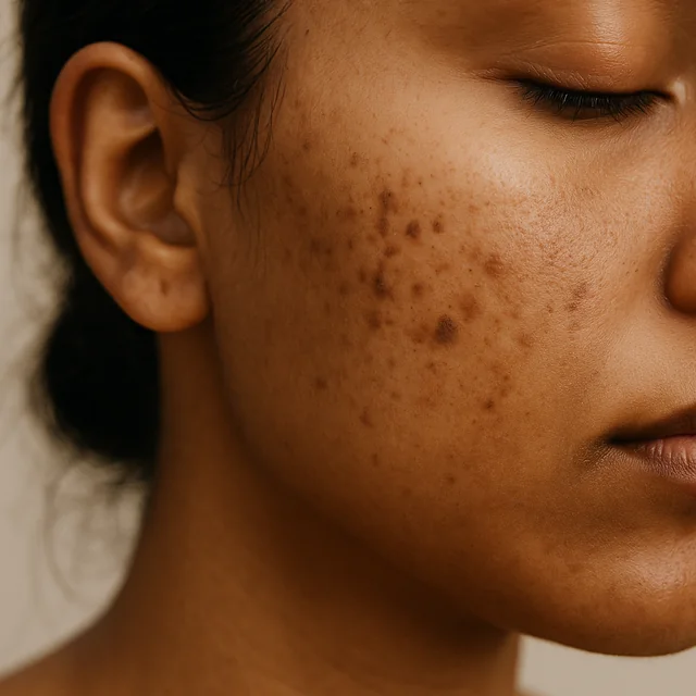 Close-up of skin with dark spots and pigmentation